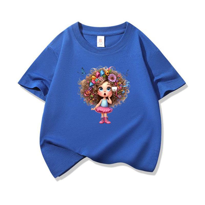 Kids Cotton T Shirt Flower And Butterfly Hair Girl Print Crew Neck Short Sleeve Tee Casual Boys Girls Summer Tops