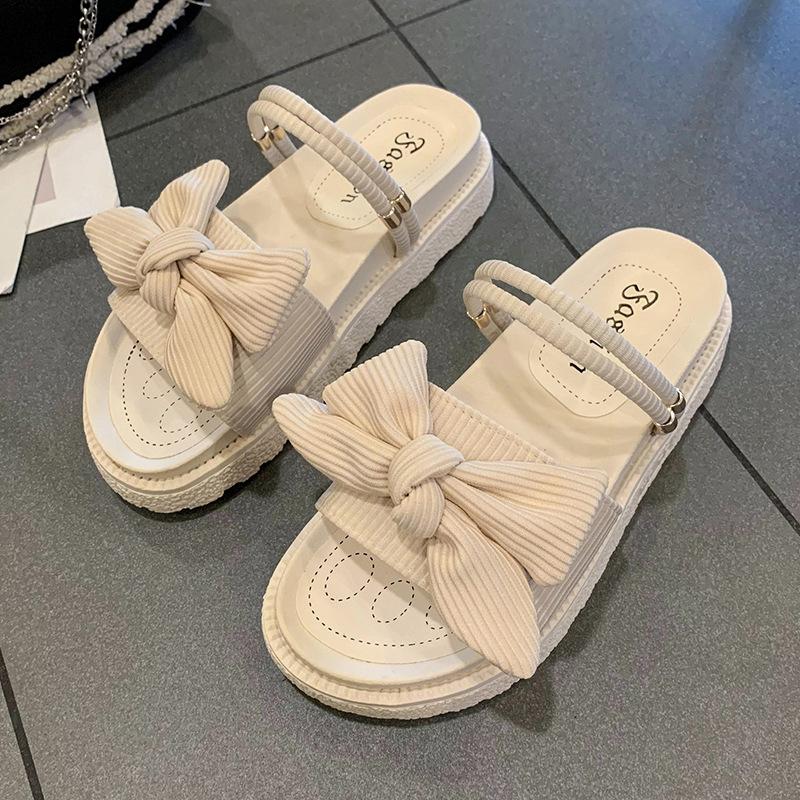 Two Sandals Female Summer Flat-bottomed Fairy Evening Breeze New Student Fashion Roman Thick-soled Beach Cool Slippers