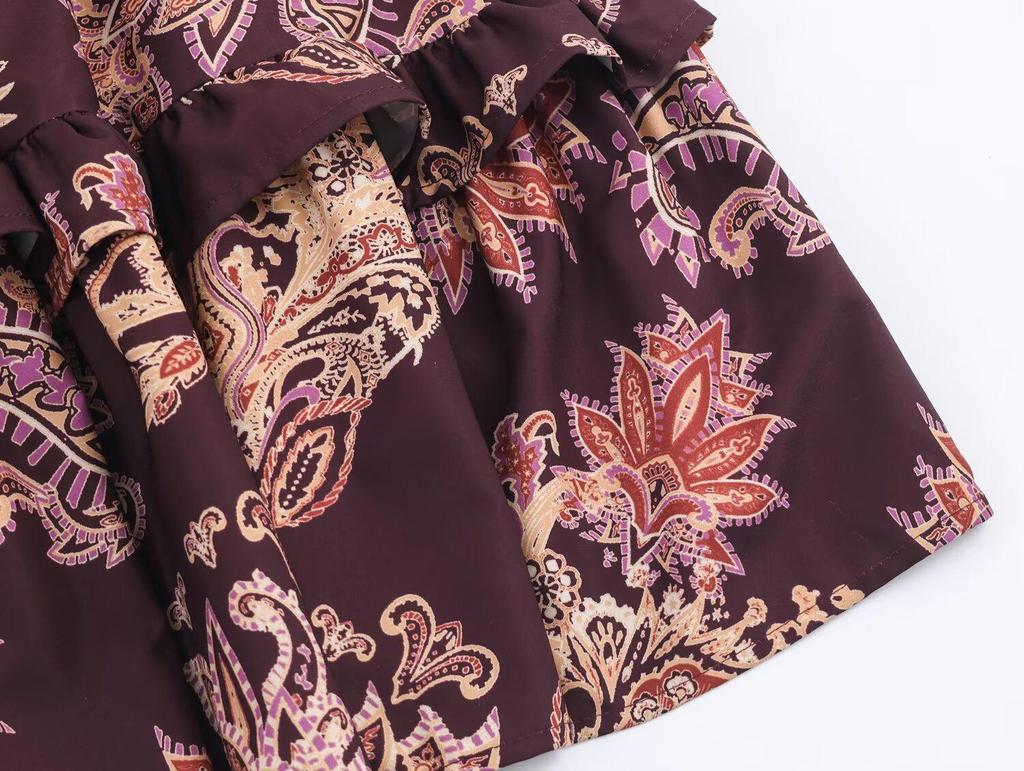 2025 Autumn Bohemian V-Neck Loose Fit Dress - European Style Printed Women's Clothing