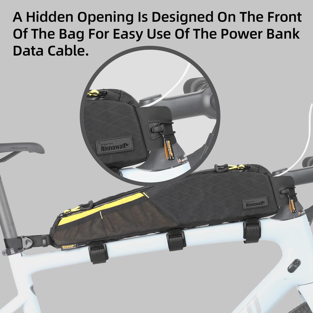 Rhinowalk Bike Top Tube Bag Bike Frame Bag Waterproof Bicycle Bag Professional Cycling Accessories for Mountain Road Bike Black Yellow 2.1L (L) - &