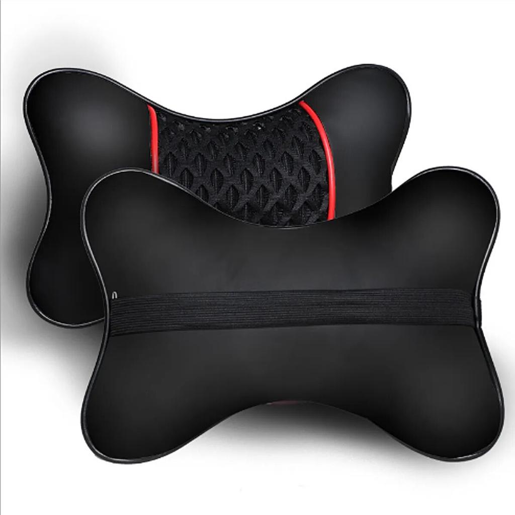 2Pcs PU Leather Knitted Car Pillows Headrest Neck Rest Cushion Support Seat Accessories Auto Black Safety Pillow Universal