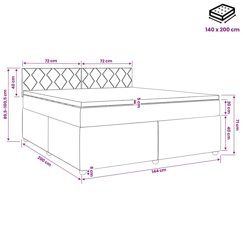 Boxspring Bed with Mattress Dark Grey 140 x 200 cm Fabric