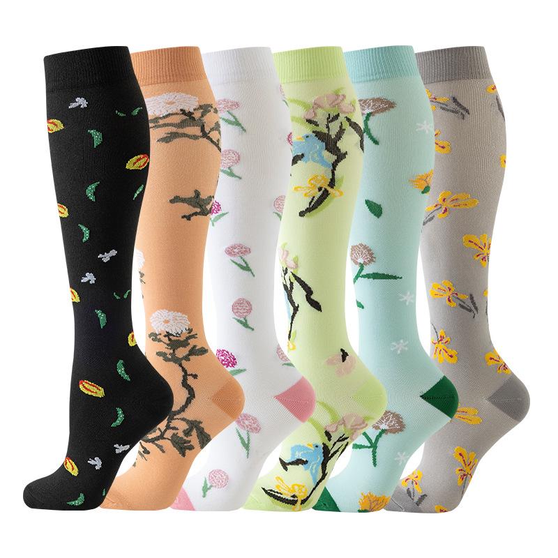 6 Pairs Mid Calf Compression Socks Sports Hiking Basketball Office Worker Calf Protection Stockings Varicose Vein Nurse Socks