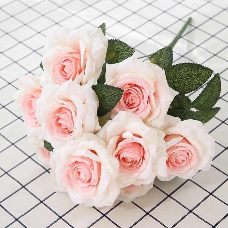 Q-1040Hot Sale High Quality 10 Heads Artificial Rose Bouquet Flower for Wedding Decoration