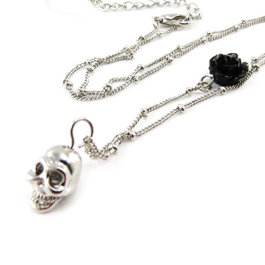 Les Trésors De Lily [J1155] - Czarny srebrny designerski naszyjnik „Czaszka”.