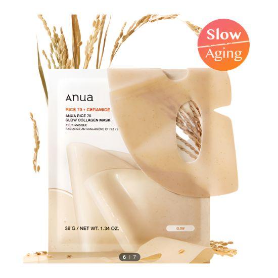 Anua Rice 70 Ceramide Collagen Glow Sheet Mask Hydrating Firming Korean Face Mask Set 4pcs