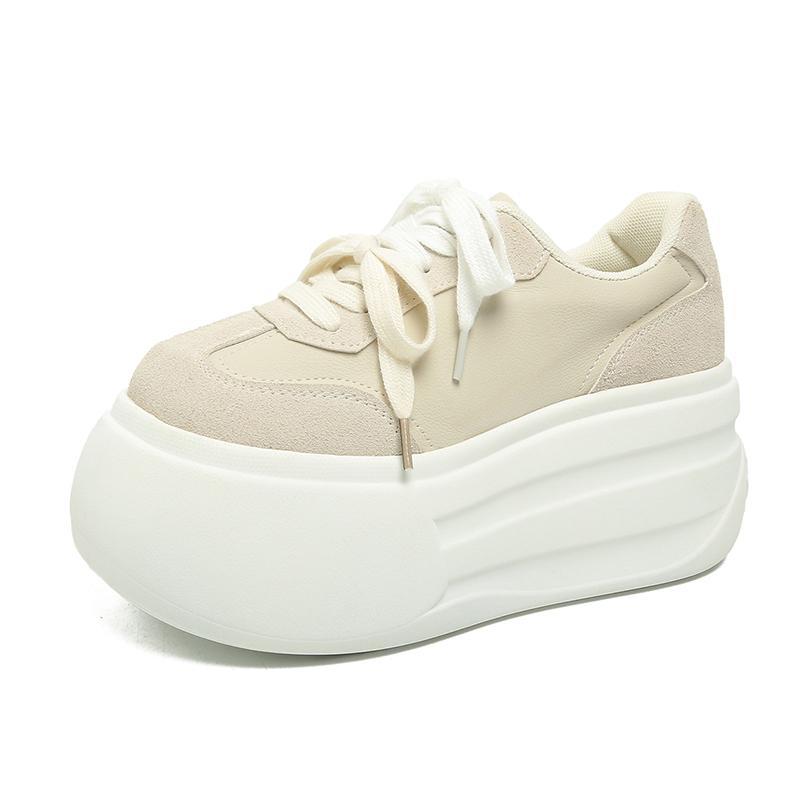 Fashion Women's Thick Bottom Sneakers Autumn New Style Genuine Leather Breathable Beaded Versatile Casual Board Shoes