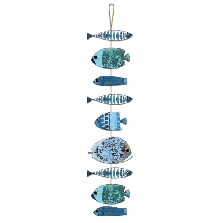 Multicolor Distressed Fish Wall Sculpture Decors, Painted Wooden Beach Coastal Hanging Sign for Bathroom Bedroom Living Room Entryway