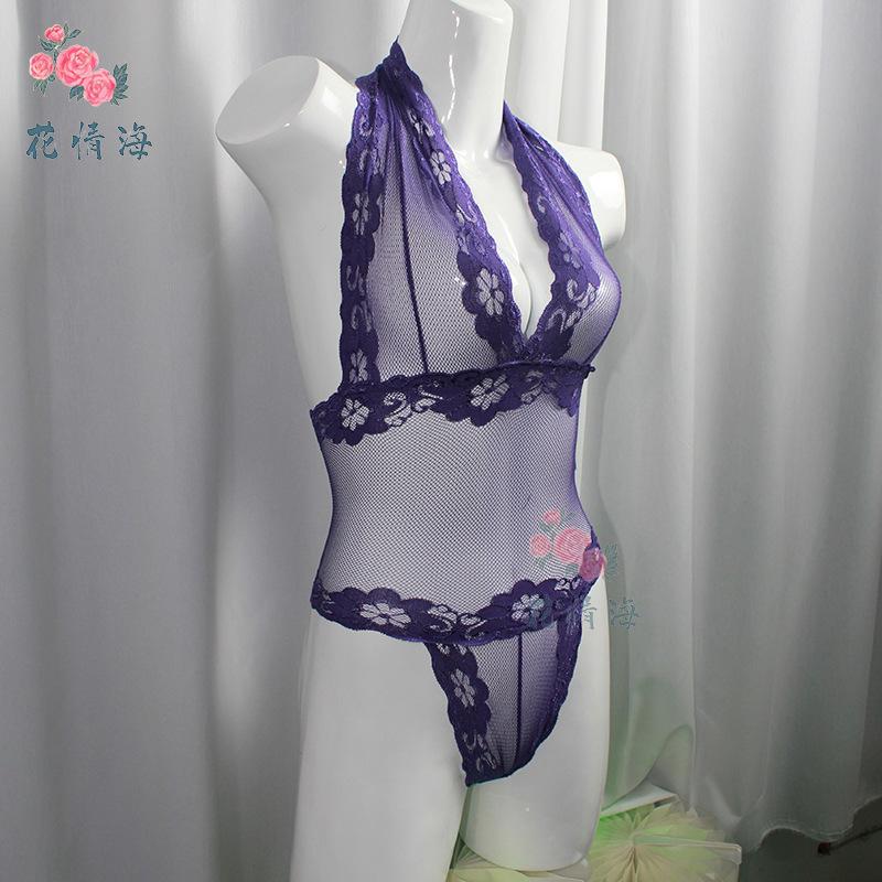 Erotic underwear European and American sexy breasts perspective tight lace mesh temptation