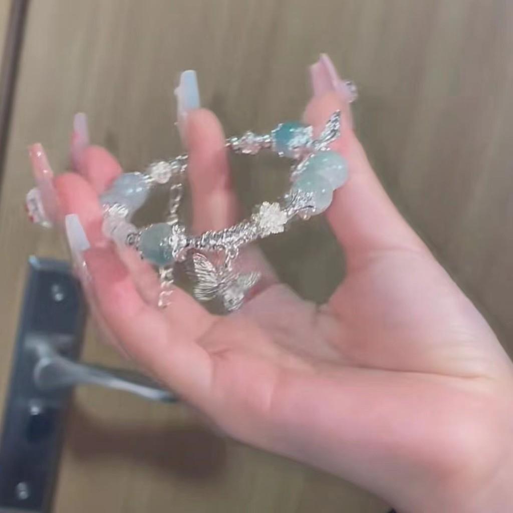 Luxurious Butterfly Charm Bracelet With Gradient Glass Beads For Women