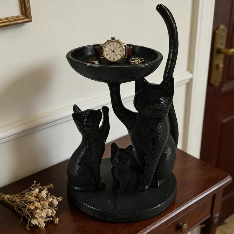 Black Cats Shaped Jewelry Tray For Necklace Bracelet Keys And Small Items Storage Elegant Bedroom Decoration