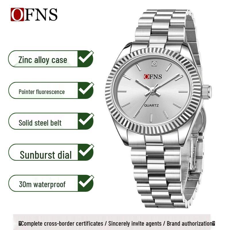 OFNS Classic Women's High-End Casual Luxury Quartz Wristwatch, Roman Numeral, Stud Design, Business-Commuting, Waterproof.