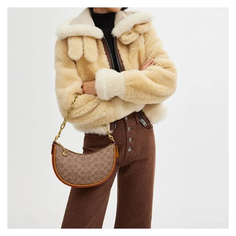 COACH Mira 24 Top Zipper Closure Crossbody Handbag Faux Leather Shoulder Bag Medium Women's Brown