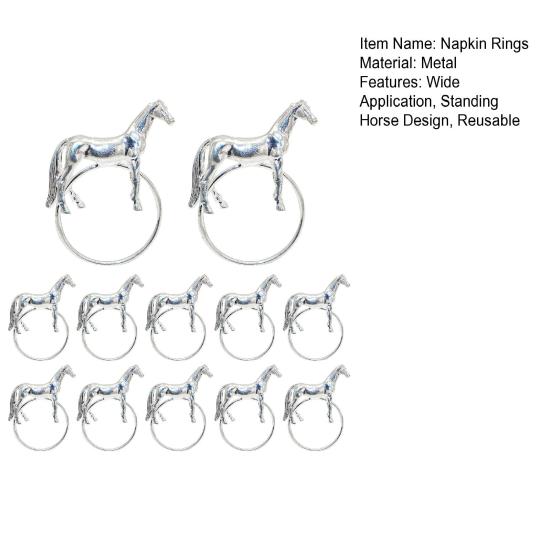 12Pcs Horse Napkin Rings Metal Standing Horse Napkin Buckles Reusable Decorative Napkin Holders for Wedding Birthday Home Dinner Parties