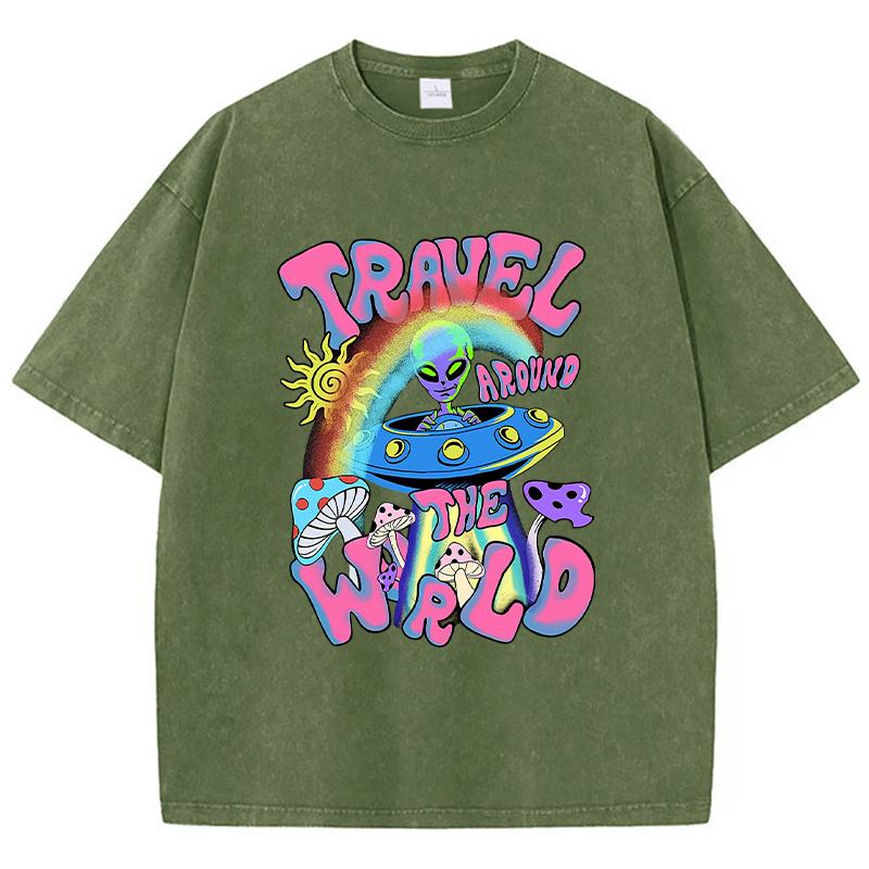 T-shirt da Donna con Stampa Ufo Alieno Viaggia per il Mondo T-shirt Morbide Street Traspirante Manica Corta Girocollo