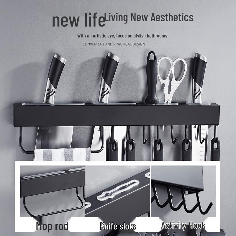 Portacoltelli da cucina in acciaio inox 304, senza foratura, con barra portasciugamani e ganci.