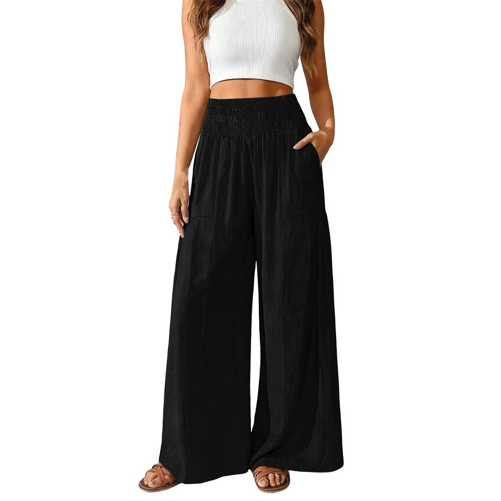 Women's Loose-fitting Wide-leg Pants, Casual Loose-fitting Pants, High-elastic Waistband, Long Pants With Pockets