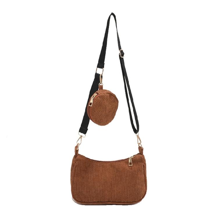 Corduroy Shoulder Bag with Mini Coin Pouch Crossbody Bags for Your Necessities