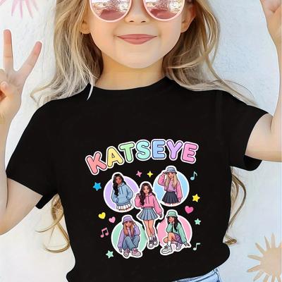 Korean Kpop Gril Group KATSEYE Printed T-shirt for Girls Kids Casual Summer Short Sleeve Tops Fashion Children's T-shirt Gifts