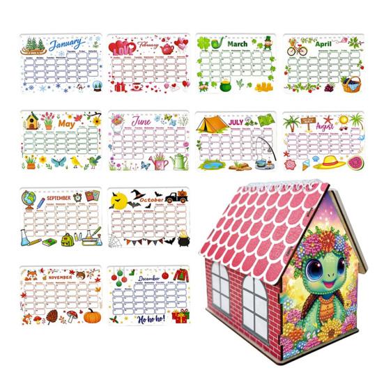 DIY Desk Calendar 2026 Diamond Art Calendar Crafting Kit Cute House Tabletop Calendar Monthly Planner Decoration for Home Office Bedroom