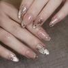 Le Fan Polka Dot French Wearable Short Almond Flower Bow Nail Art Tips False Nails