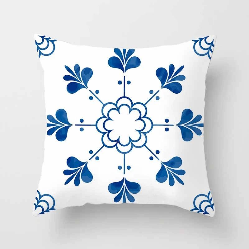 Office Living Room Home Pillowcase Luxury Geometric Blue Print Pillowcase Car Ornaments