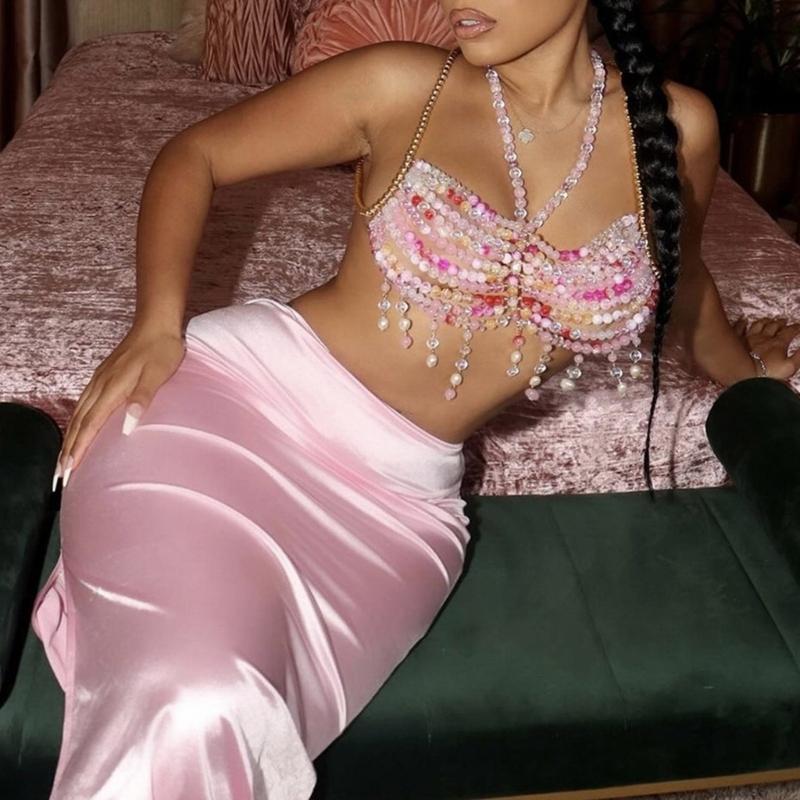 Graduated Colorful Beads Tassels Bralette Body Chain for Women’s Beachwear Beaded Body Jewelry Harness Bustier Bra Top