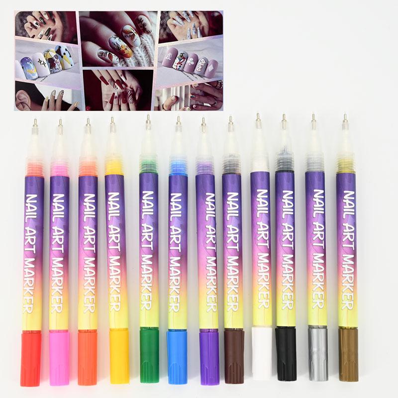 12-Color Nail Art Pen Set: Ultra-Fine Multi-Color DIY Painting & Highlighting Pens