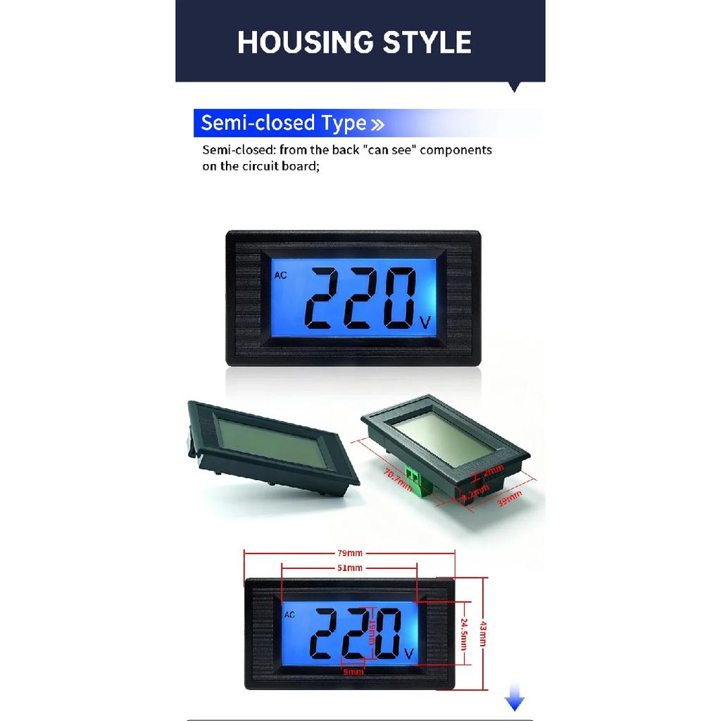 YB5135D AC Voltage Meter 20-500V 2-Wire LCD Digital Volt Panel Meter for 100V 110V 120V 220V 230V 380V Voltage Testing Tool D69
