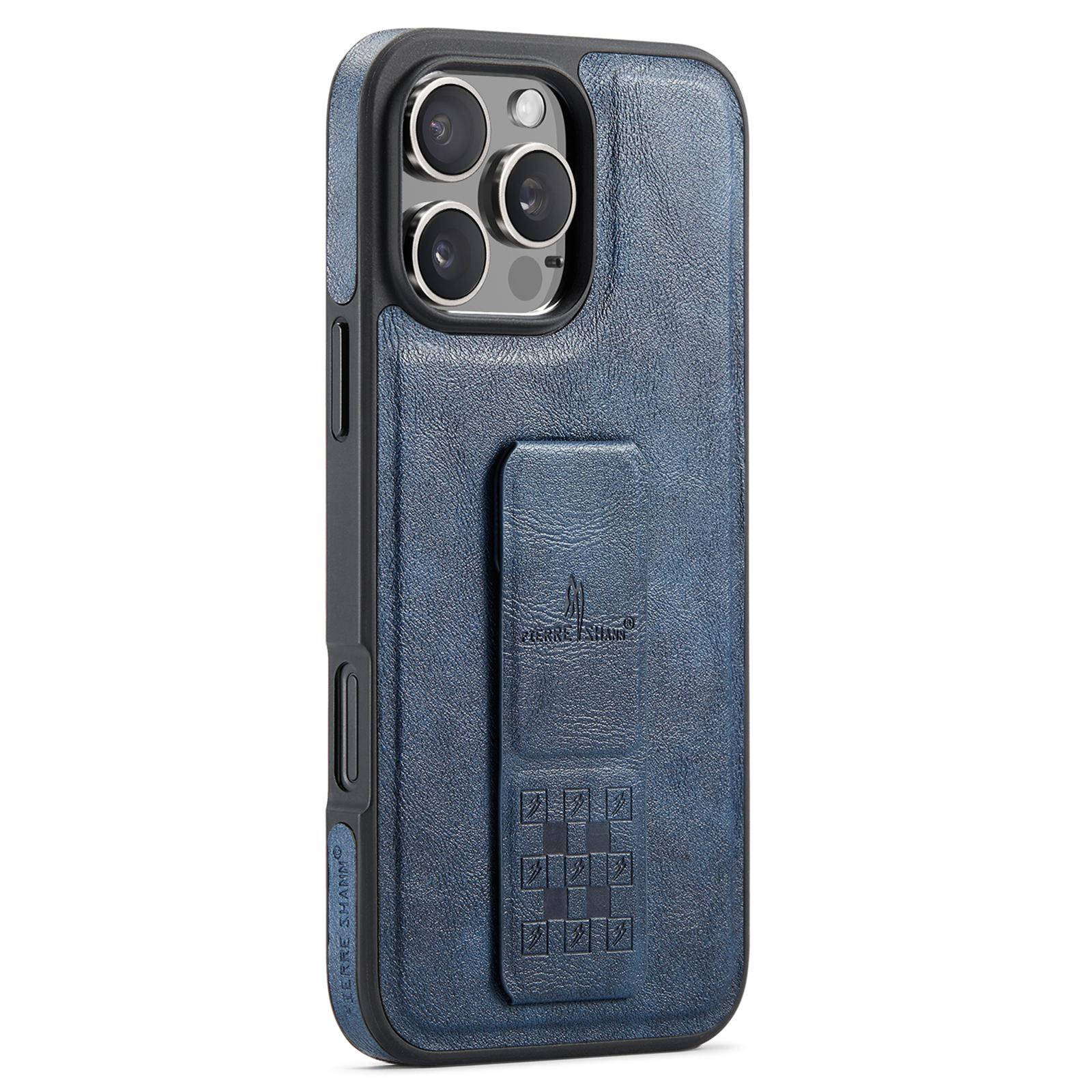 

For iPhone 14 Pro Case Kickstand Leather Slim Back Cover Blue