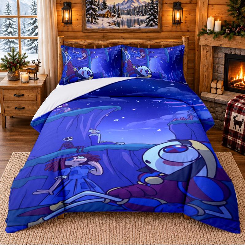 Conjunto de Roupa de Cama Padrão O Incrível Circo Digital 3 Peças Lençol e Fronhas Para Quarto de Interior
