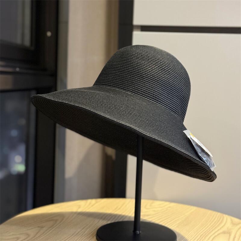 

2026New style straw hat for women, summer seaside vacation beach sun protection hat, foldable sunshade hat, wide-brimmed straw hat Adult54-60Adjustable чёрный