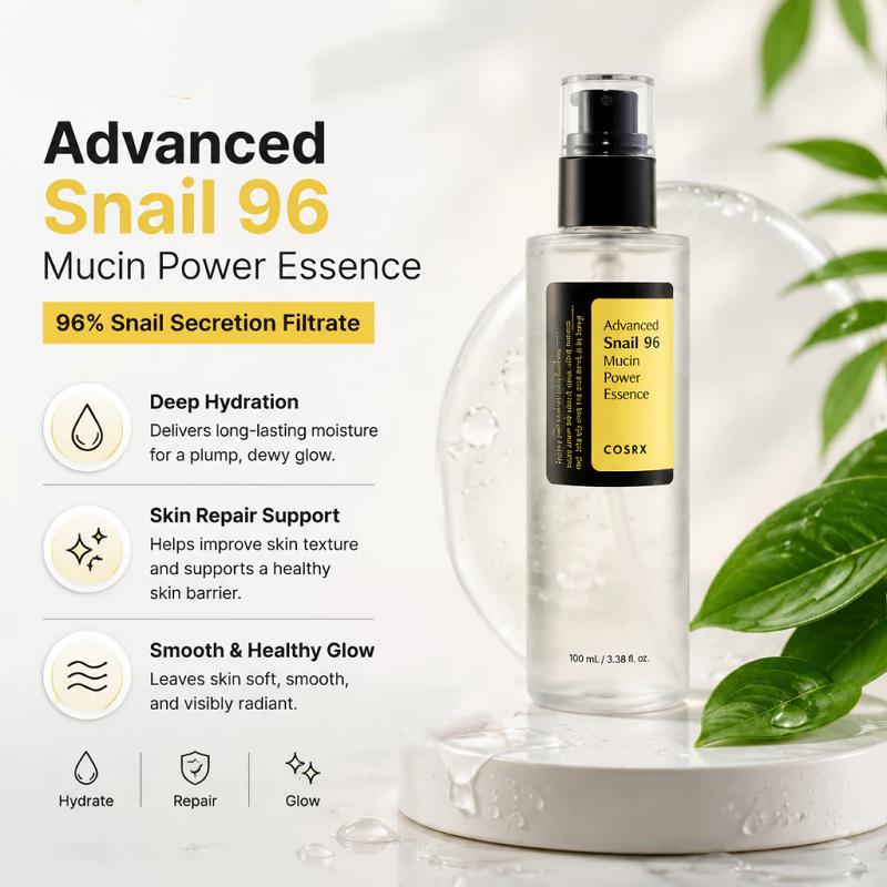 Korean Skincare Snail Mucin 96% Essence 100ml Hydrating Repair Serum for Dull Skin,Facial Brightening Serum Face Care
