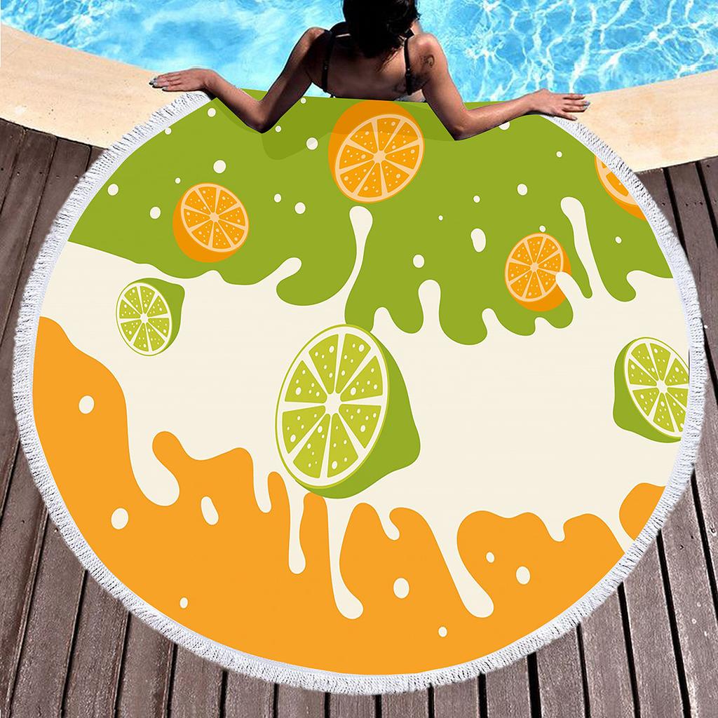 Orange Juice Beach Towel Fresh Orange Juice Design Soft Polyester Round Beach Towels for Beach Cushion Yoga Towel Indoor Outdoor