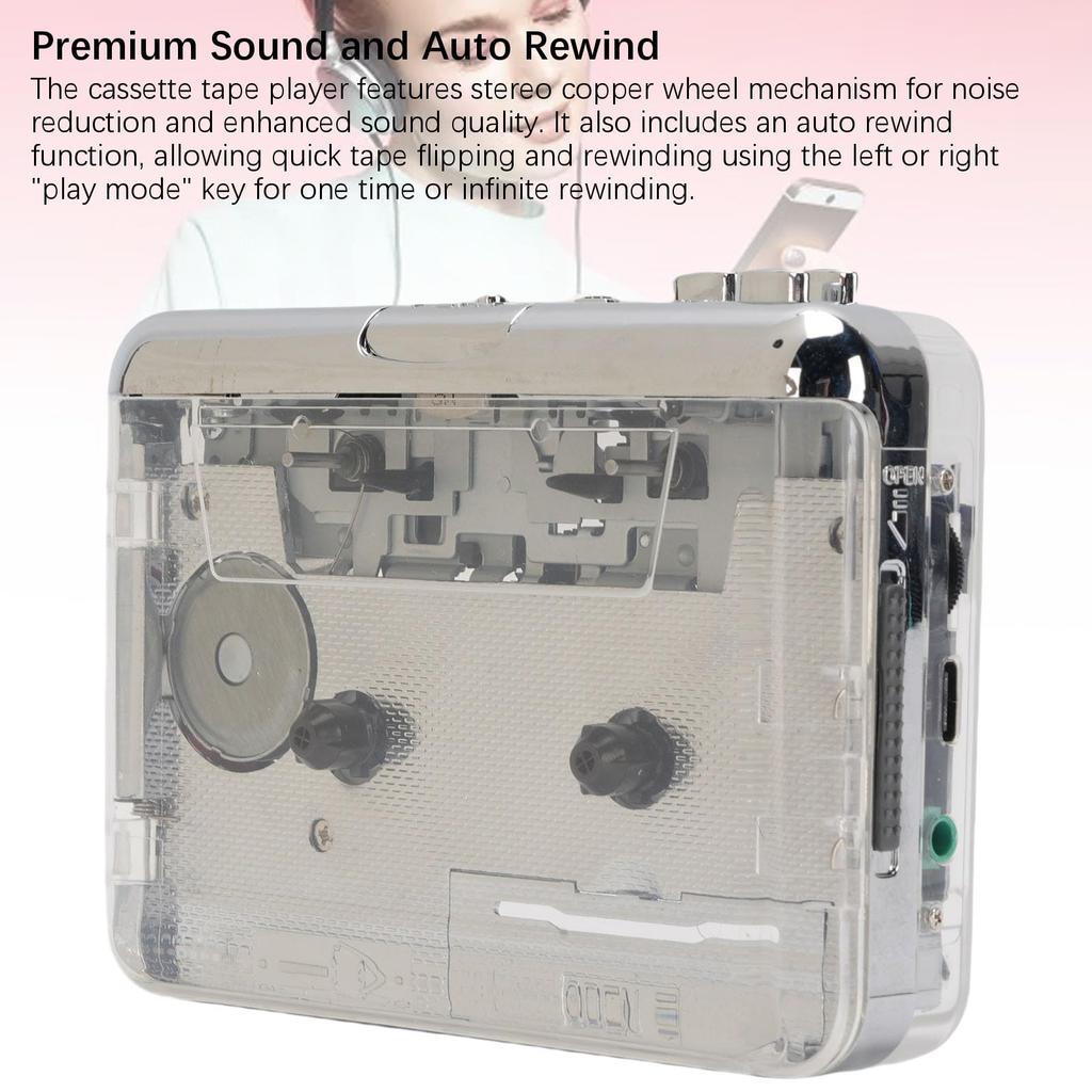 Elprico Portable Cassette USB C Tape to MP3 Auto Rewind Noise Cancelling Stereo Sound for Laptop Player, Converter, & Headphones, PC,