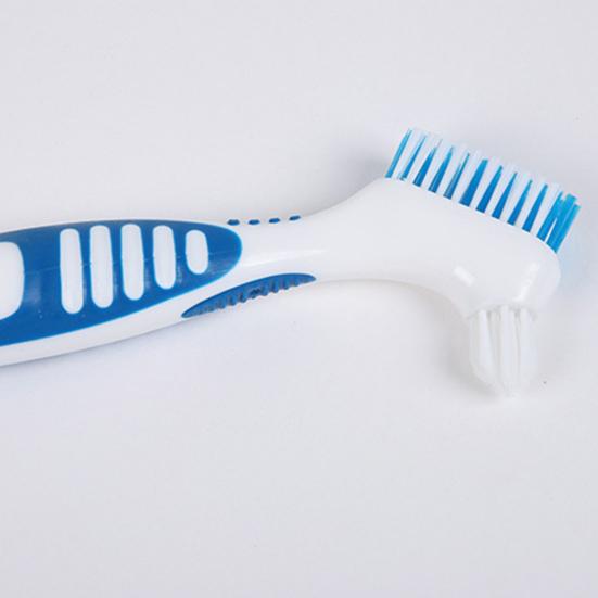 Dwustronna szczoteczka do protez zębowych Ergonomiczny uchwyt Plastikowe włosie wielowarstwowe Sztuczne zęby Szczoteczka do pielęgnacji jamy ustnej do użytku domowego