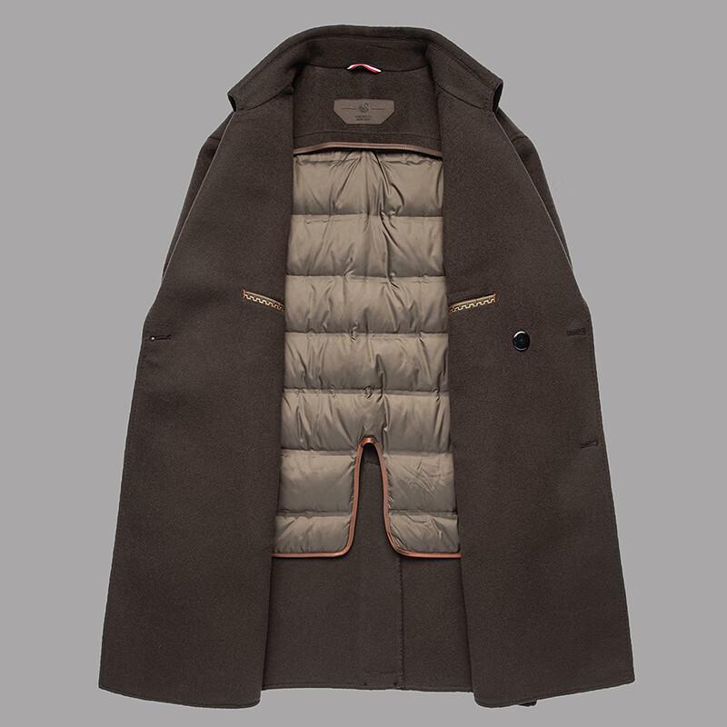 Men's 100% Wool Double-Breasted Overcoat with Detachable Goose Down Liner
