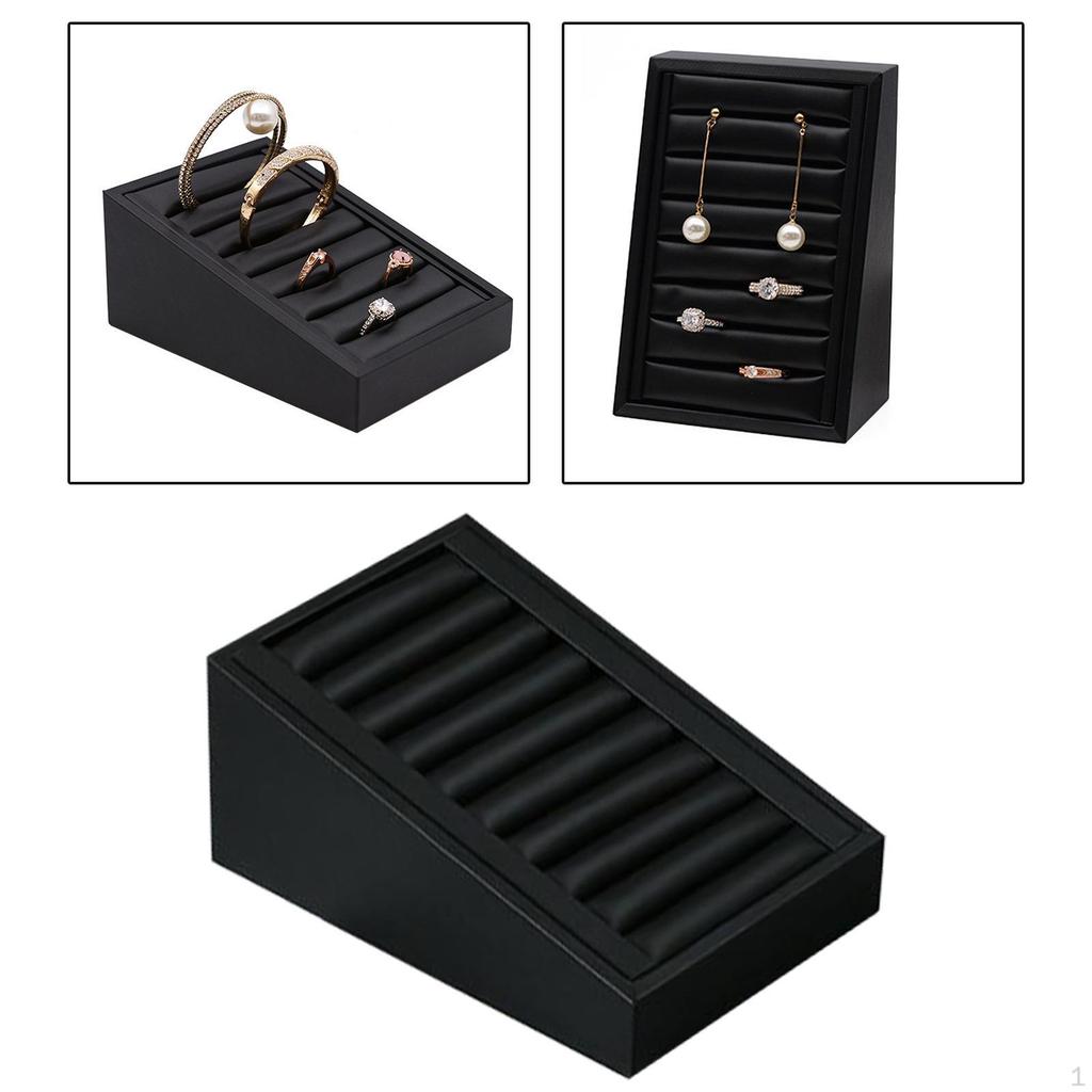 Leather Rings Display Tray Jewelry Organizer Case Showcase 7 Slots Stand for Exhibitions Bedroom