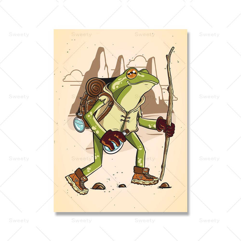 Home Decor Cottagecore Frog Mushroom Canvas Painting Pictures Wall Art Prints Fairy Frog Hiking Modular Poster For Living Room