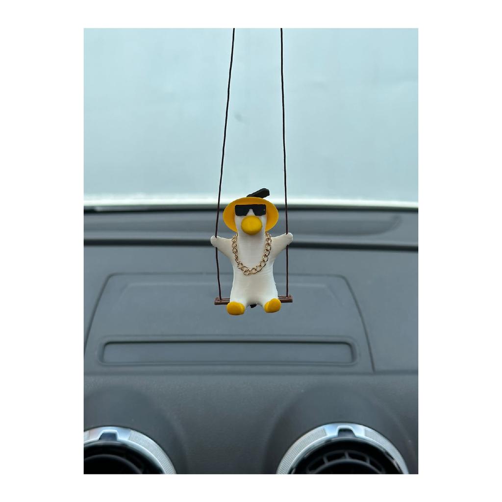 Ente mit Schaukelhut und Goldkettenbrille, neue Trend-Rückspiegeldekoration (Weiß Gelb)