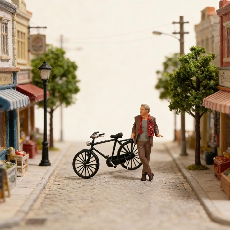 1:64 Scale Hand Painted Miniature Figures for Dioramas Props,Photography Collector Realistic Gentleman Bike Figure Models