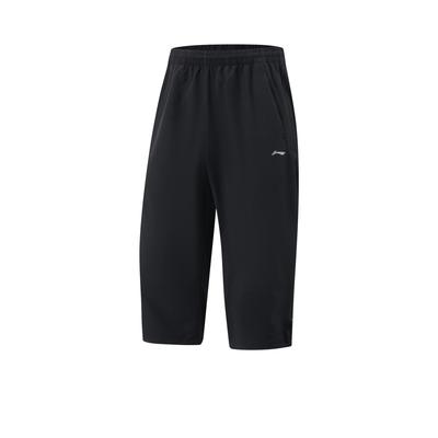 Li Ning Fitness Series Effen Kleur Mid Waist Losse Rechte Pijp Comfortabele Negen Punts Sportshorts Heren shorts Zwart AKQV031-2