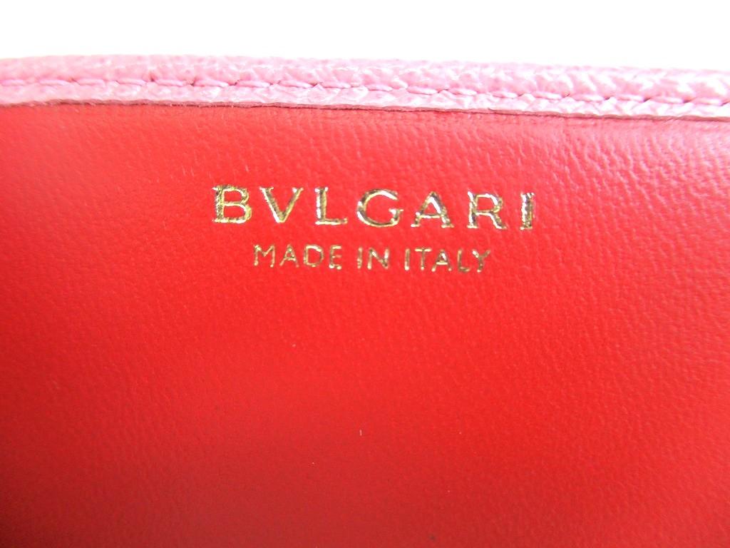 Originální BVLGARI Růžová Kůže Logo Klip Zlatý H/W Klopa Dlouhá Peněženka #a769 Repasovaná