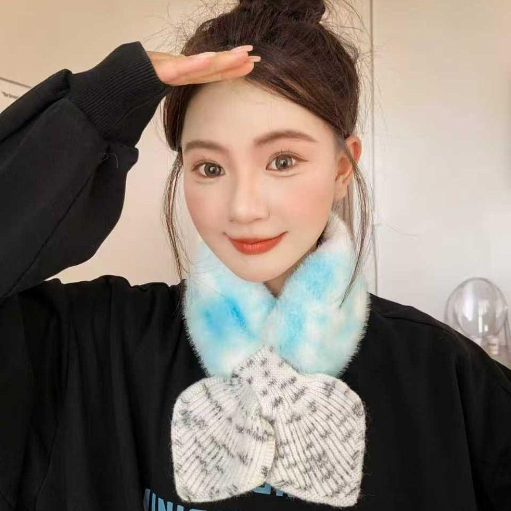 Knitted Fabric Faux Fur Scarf Cross Tie Winter Neck Scarf New Wrist Cuff Daily Outfits