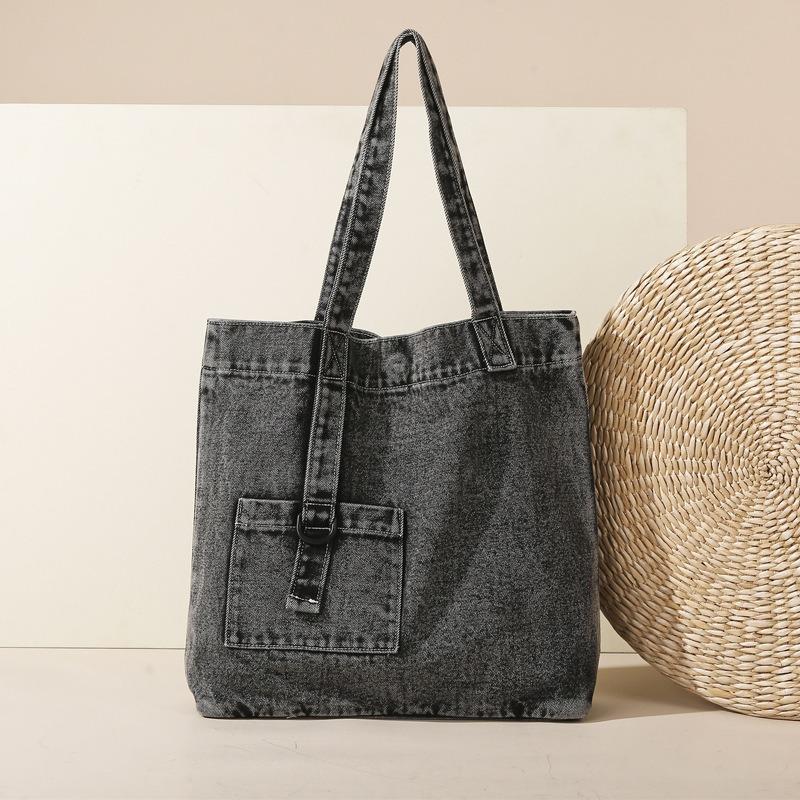 Lazy Retro New Washed Denim Cloth Shoulder Bag Women's Leisure Commuter Tote Bag Large Capacity Travel
