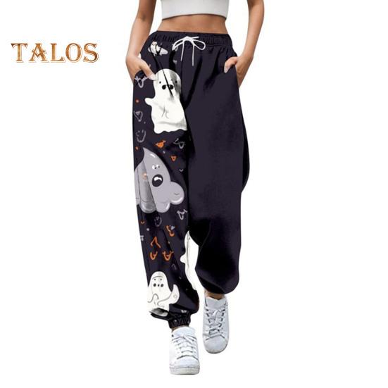 Damen Jogginghose, elastische hohe Taille, verstellbarer Kordelzug, Joggerhose mit Halloween-Kürbis-Print, Fitnesshose