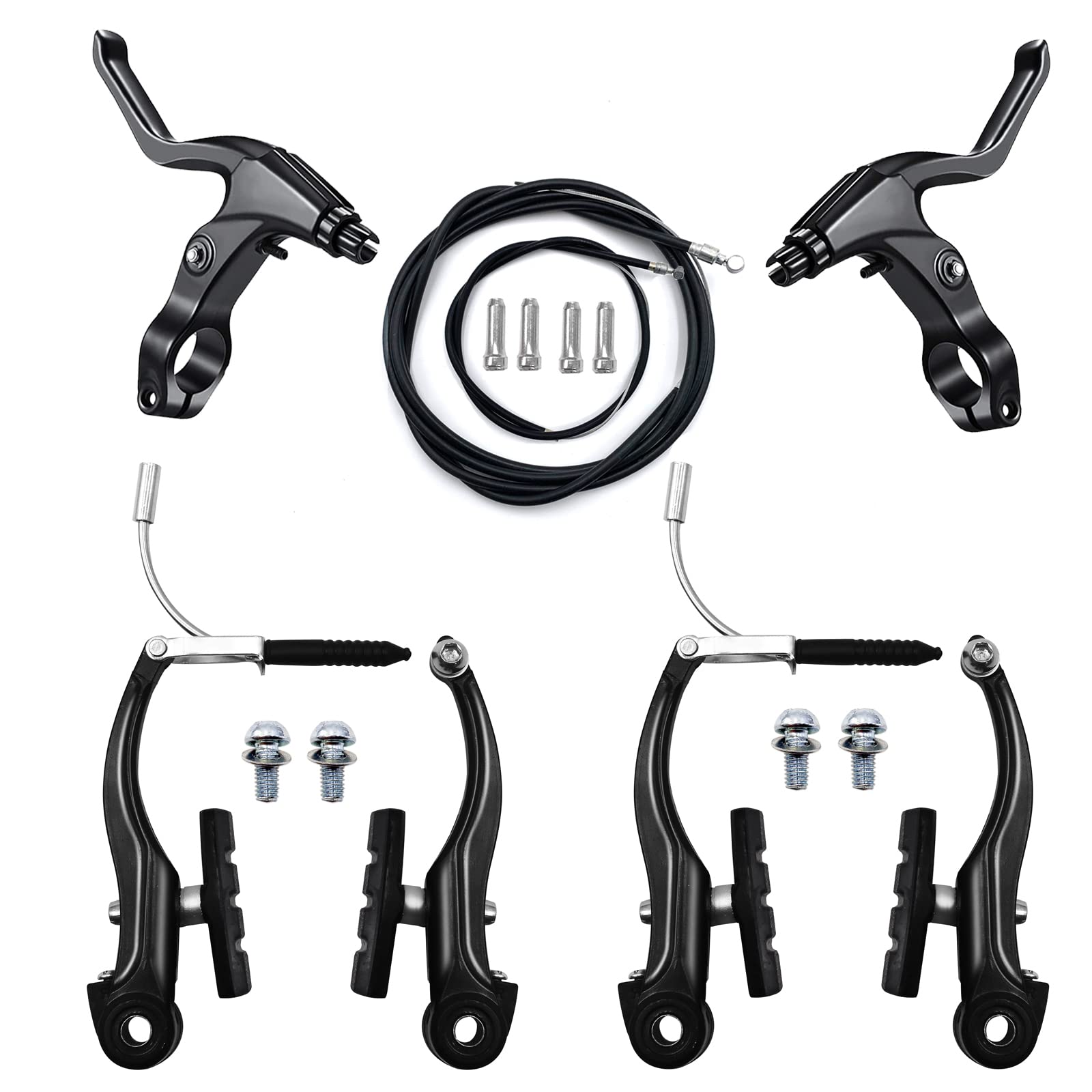 

V-Type Bike Brake Set, Complete Universal Bike Front and Rear MTB Brake, Bicycle Brakes, Inner and Outer Cables, Include Brakes чёрный