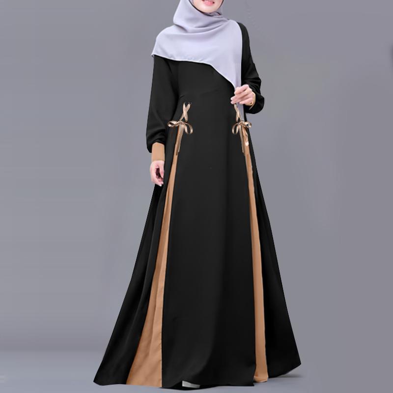 ZANZEA Women Casual Patchwork Loose Long Sleeve Muslim Dress