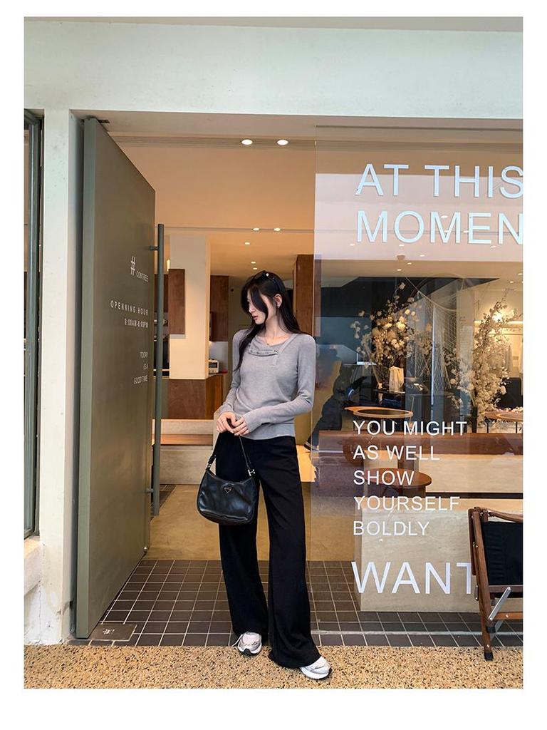 Women's Long-Sleeve Off-Shoulder Button-Up Base Layer Top - Stylish Autumn/Winter 2026 Arrival