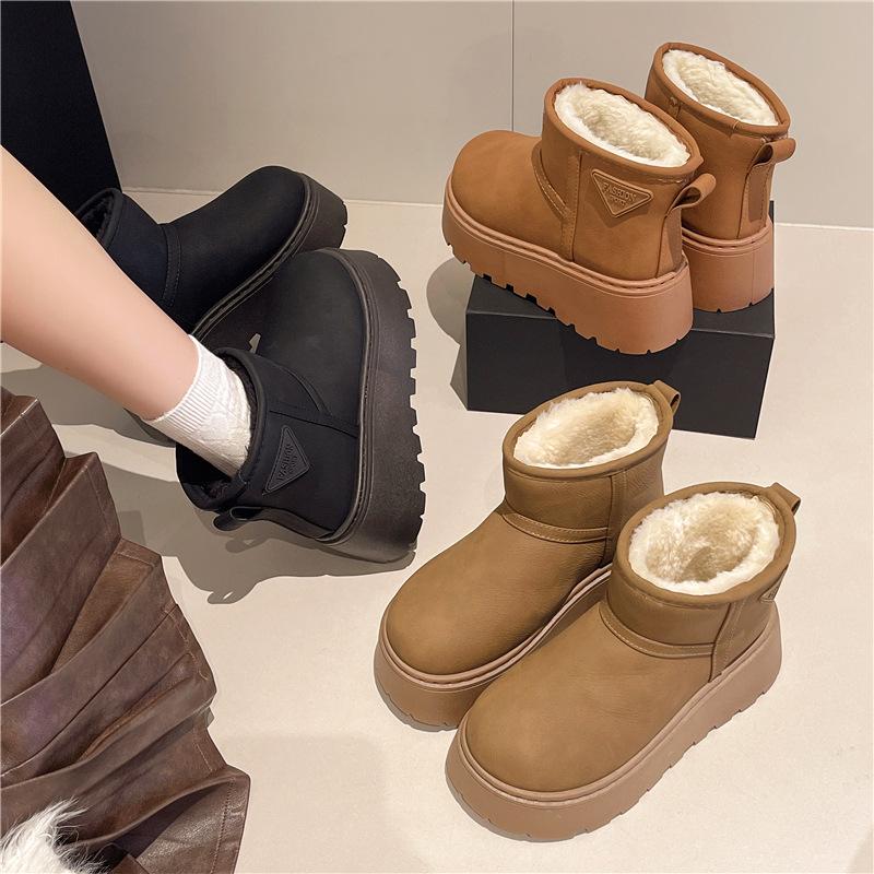 [Fanfna] Retro Platform Snow Boots for Women's 2025 Winter New Velvet Thickened Warm Wear-resistant Non-slip Cotton Shoes
